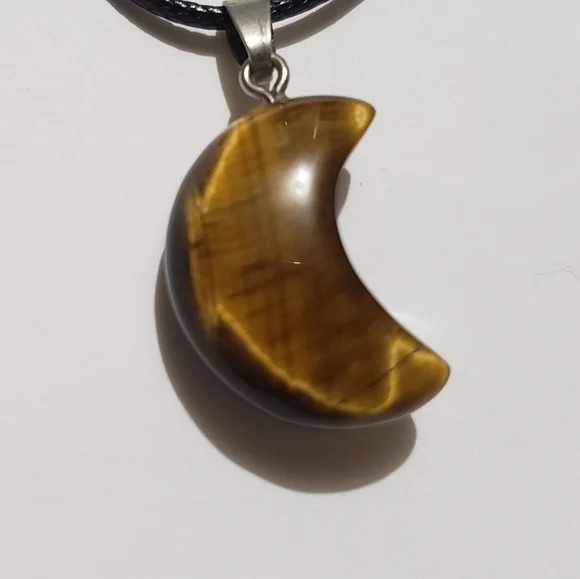 Tiger's Eye Moon Pendant Necklace ~ Natural Stone - Picture 6 of 6